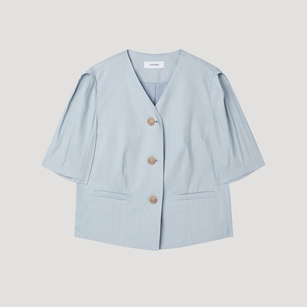 

[She S miSS] Pin Tuck Shoulder V Neck Short SleeVe Jacket Swwjkp22720 Ll light blue/77