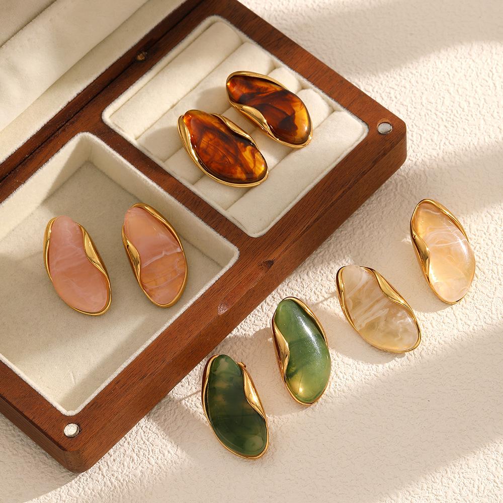 Nouvelles Boucles d'Oreilles Ambre Résine Acier Inoxydable Boucles d'Oreilles