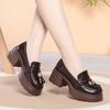 Retro Mid-high Heeled Women's Shoes, British Style, Spring and Autumn Round Toe Leather Shoes, Soft Leather Thick-soled Loafers