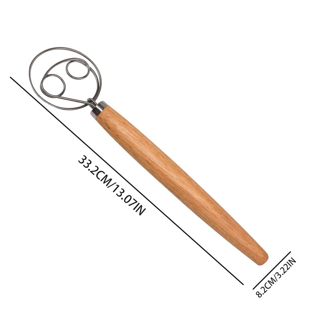 13-inch Oak Handle Danish Dough Coil Mixer Baking Tool Household Manual Flour Mixing
