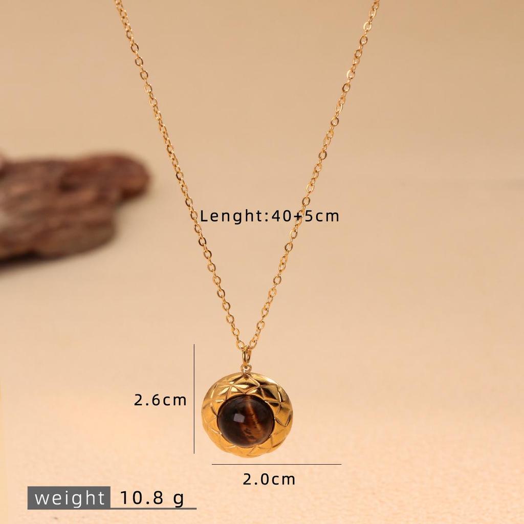 Retro Titanium Steel Tiger Eye Necklace for Women - Elegant Cross-Border Style for Commuting and Outings