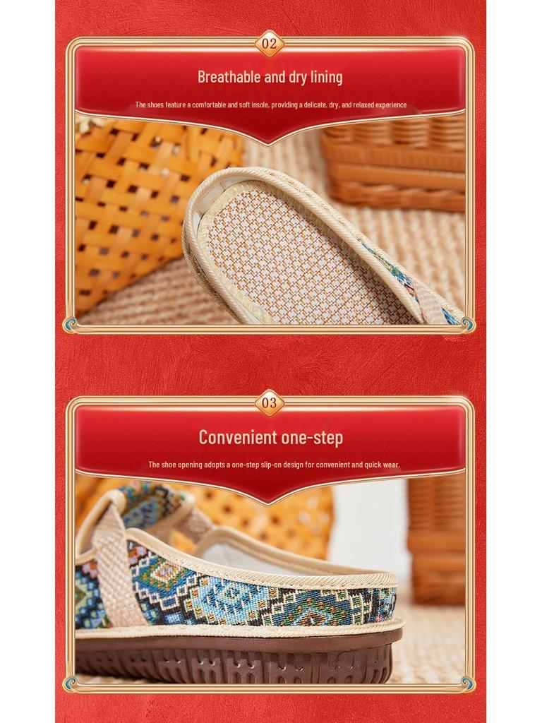 Women's Ethnic Linen Closed-Toe Half Slippers – 2025 New Soft Sole Casual Shoes