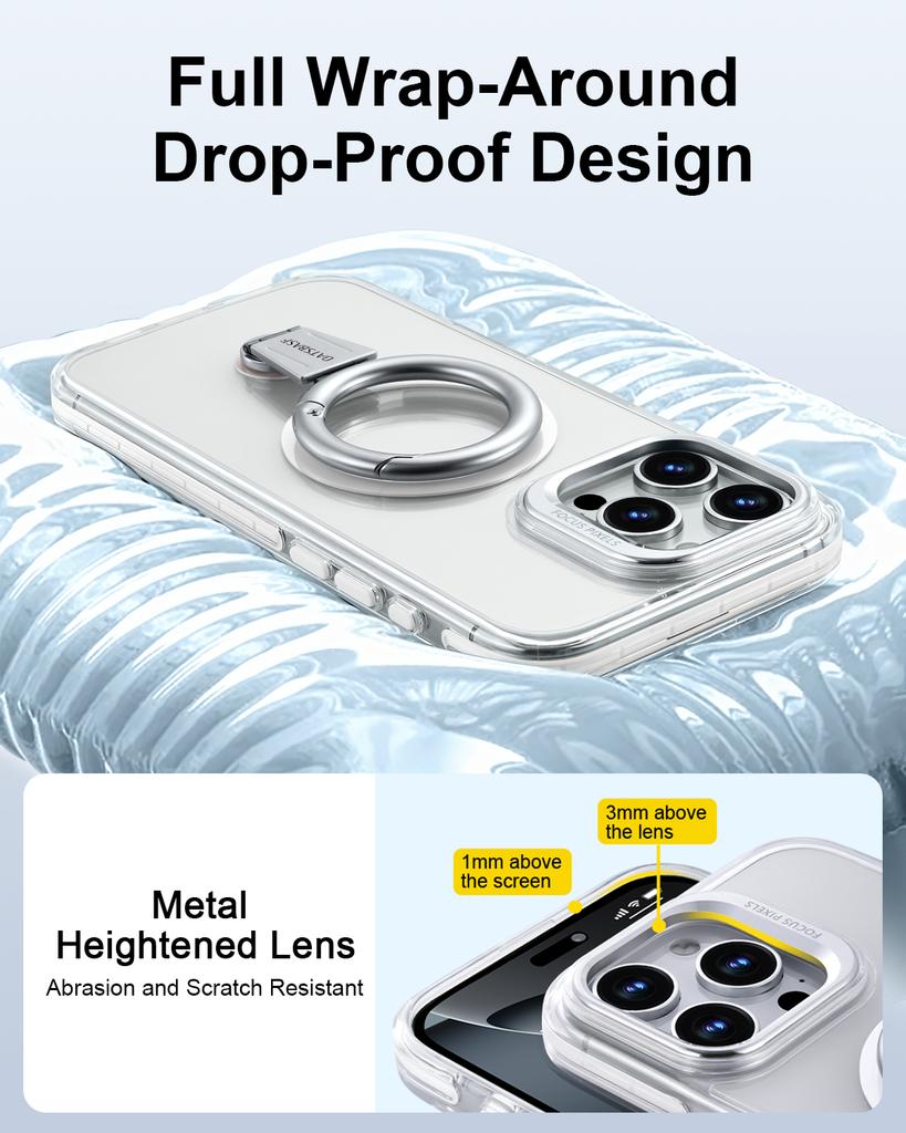 Oatsbasf Handyhülle für iPhone 16 15 Pro Max mit Magsafe 360° drehbarer magnetischer Ringständer Transparenter Stoßfänger Schutzhülle