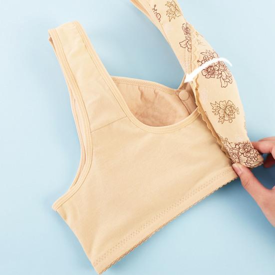 Damen Sport-BH Träger Knopf vorne Kabellos Guter Halt Blumendruck Elastische Schulter Atmungsaktiv Stoßfest Push-up