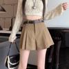 Women's High-Waist Pleated Wide-Leg Shorts for Autumn/Winter - Stylish A-Line Design