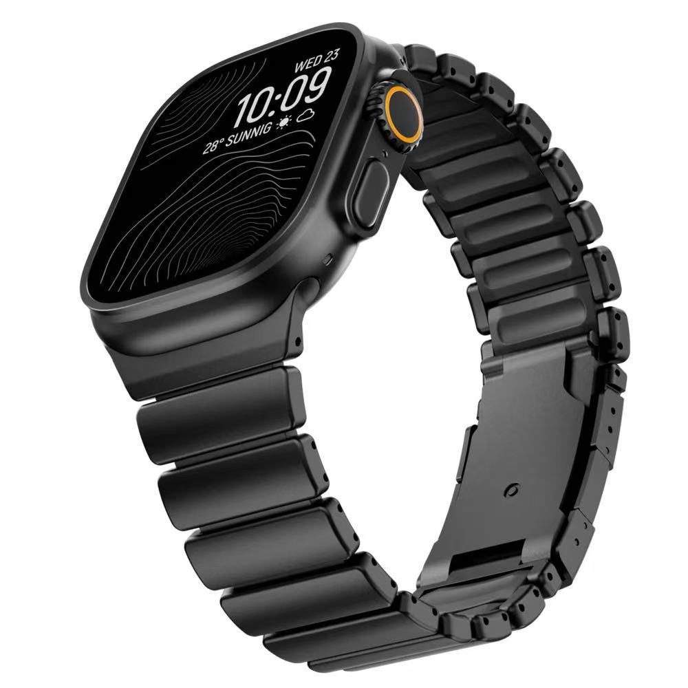 Luxury Titanium Metal Silicone Strap For Apple Watch Ultra 3 49mm 11 10 46mm Men Bracelet Strap For iWatch 9 8 7 6 5 4 44mm 45mm