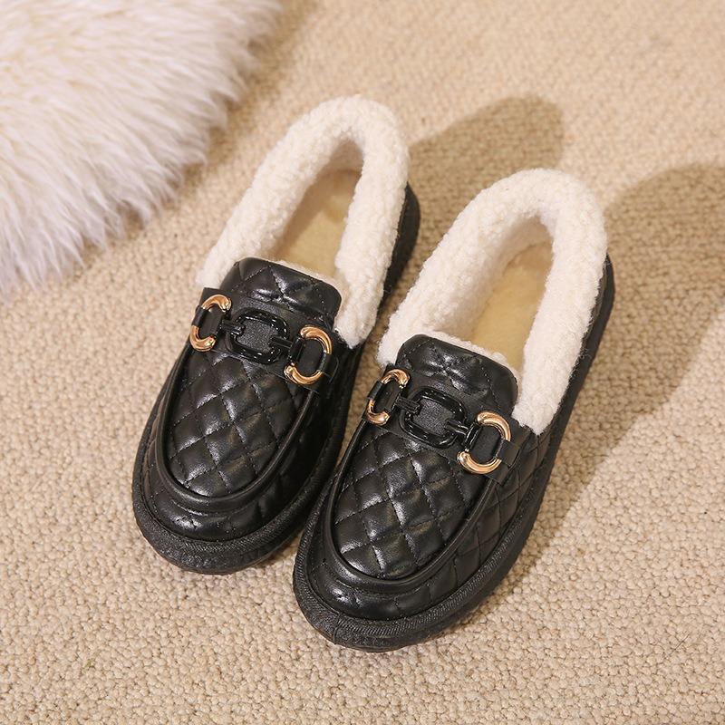 Winter velvet non-slip beanie shoes women's flat bottom one pedal fashion warm soft sole pregnant women snow boots cotton shoes