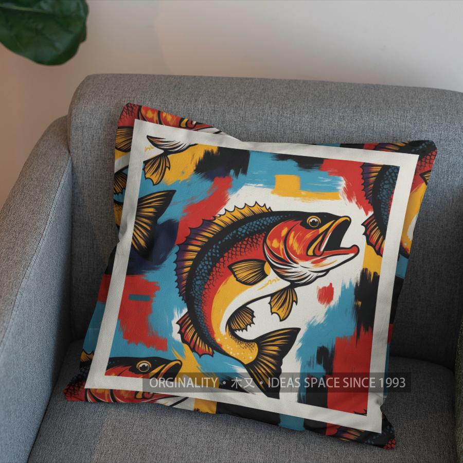 2D Colorful Fish Pattern Throw Pillow Cover Pattern Cushion Cover Suitable For Sofa Bedroom Car Pillow Cover