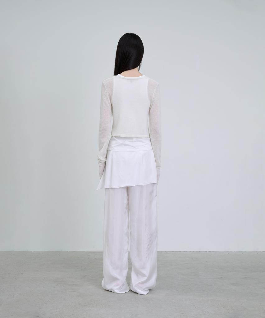 Deoaeteus Silk Skirt-Layered Pants_White