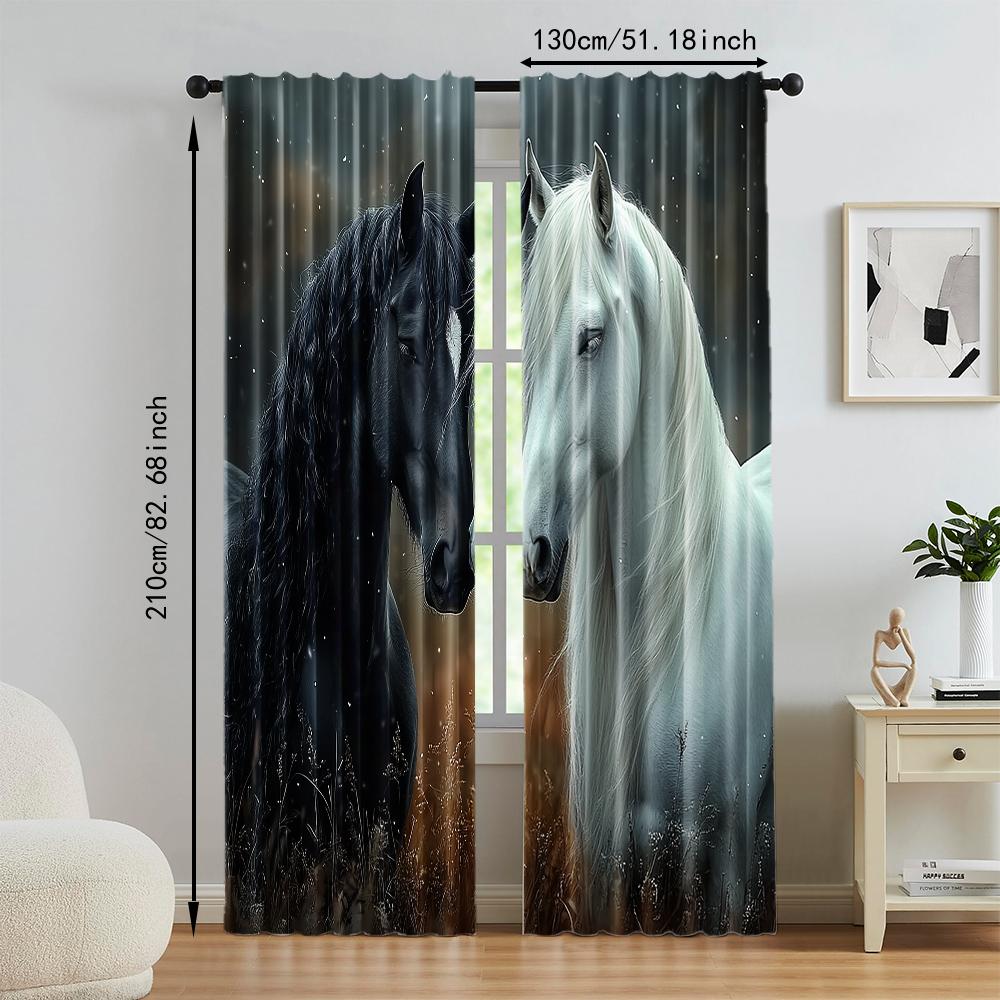 2 pcs   versatile polyester transparent curtains for home decoration Horse for use in bedrooms and living rooms