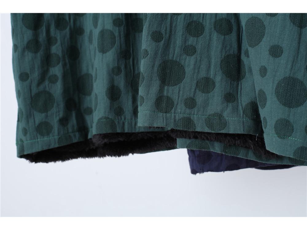 Autumn/Winter Ethnic-Style Fleece-Lined Cotton Linen Long Dress with Frog Buttons and Lantern Skirt.