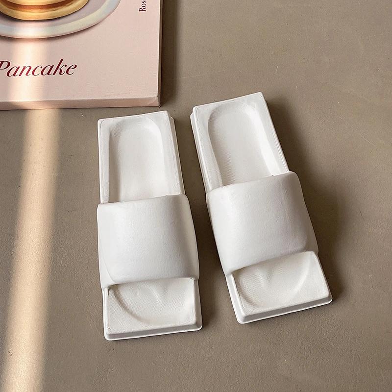 Fashion New Summer Women Home Slippers  Clogs Square INS Solid Flat Bottomed Non-Slip Girl Slides Home Indoor Bathroom Shoes