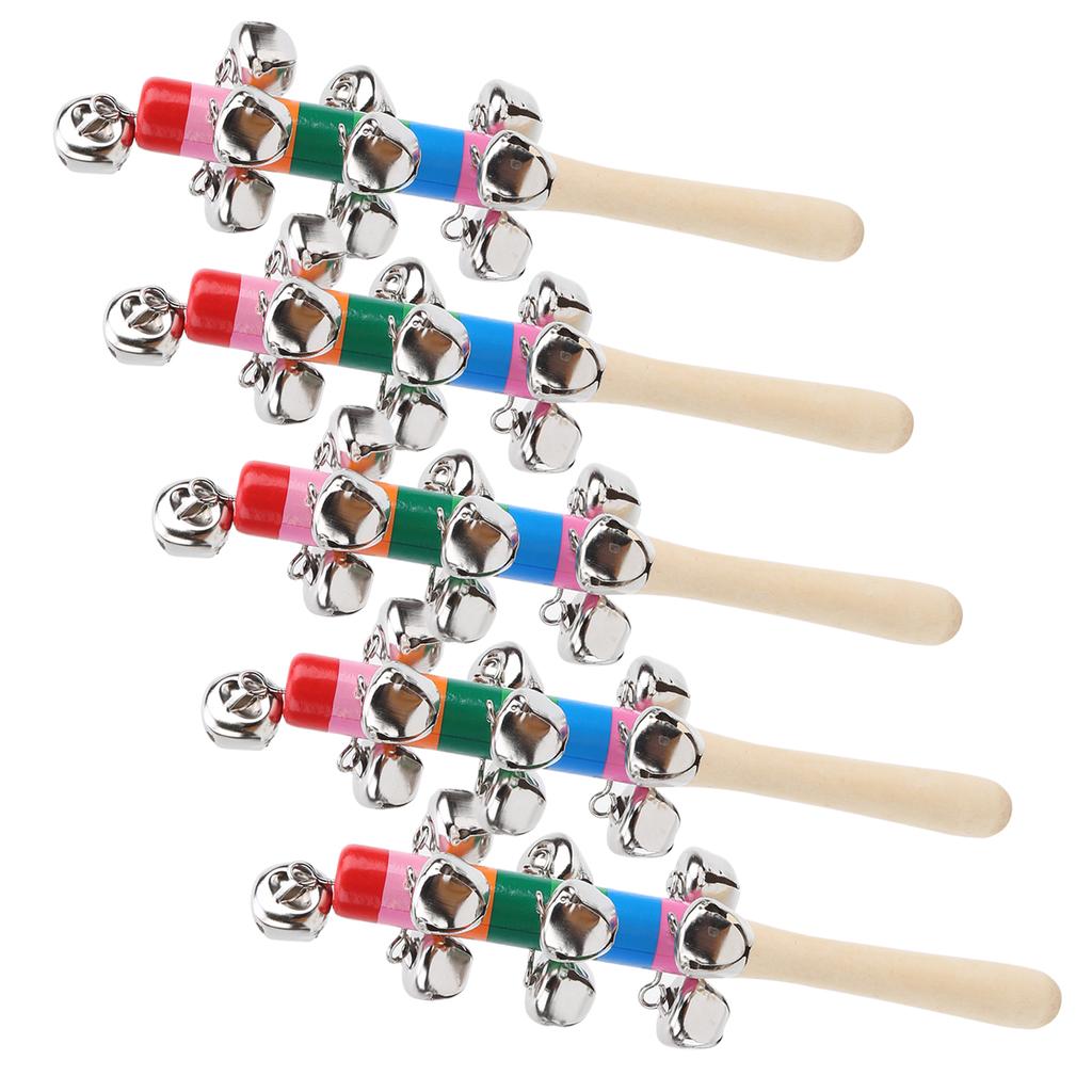 5pcs Handle Wooden Bells Colorful Percussion Instrument Infant Baby Rattle Toys with 10pcs Small