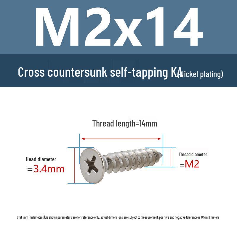 YiguYigu Nickel-Plated Phillips Flat Head Self-Tapping Screws M1-M5, Carbon Steel