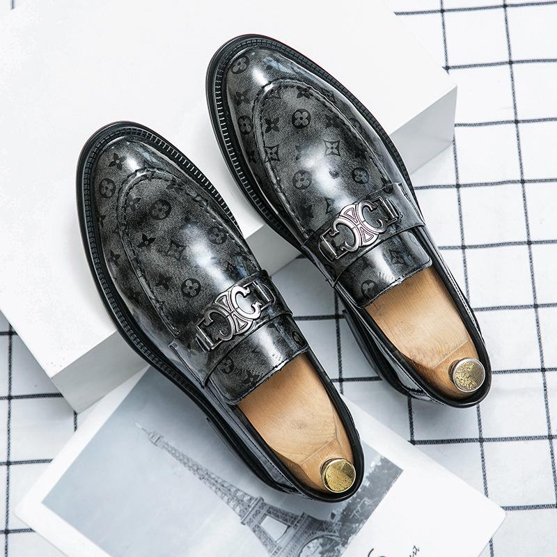 

New loafers male hairstylist Doudou shoes British style business casual suit one pedal pointed leather shoes 45 серый