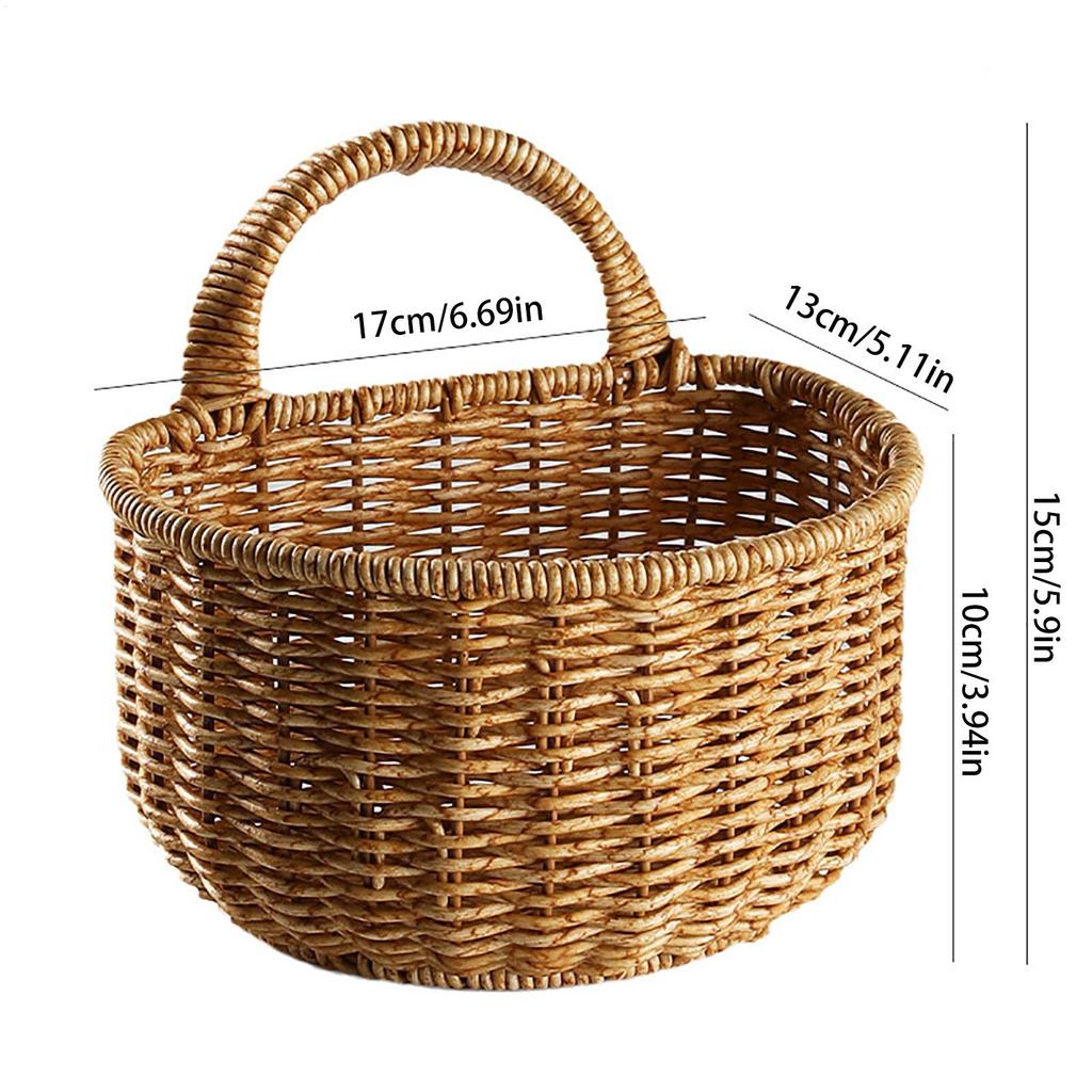 Hangable Kitchen Storage Basket Imitated Rattan Small Hangings Organizer Basket Organizer with Handle for Kitchen Ginger Garlic
