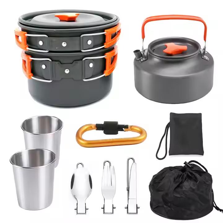 Mingchan Camping Cookware Mess Kit Portable Folding Camping Cooking Pan Pot Set for Backpacking Outdoor Hiking