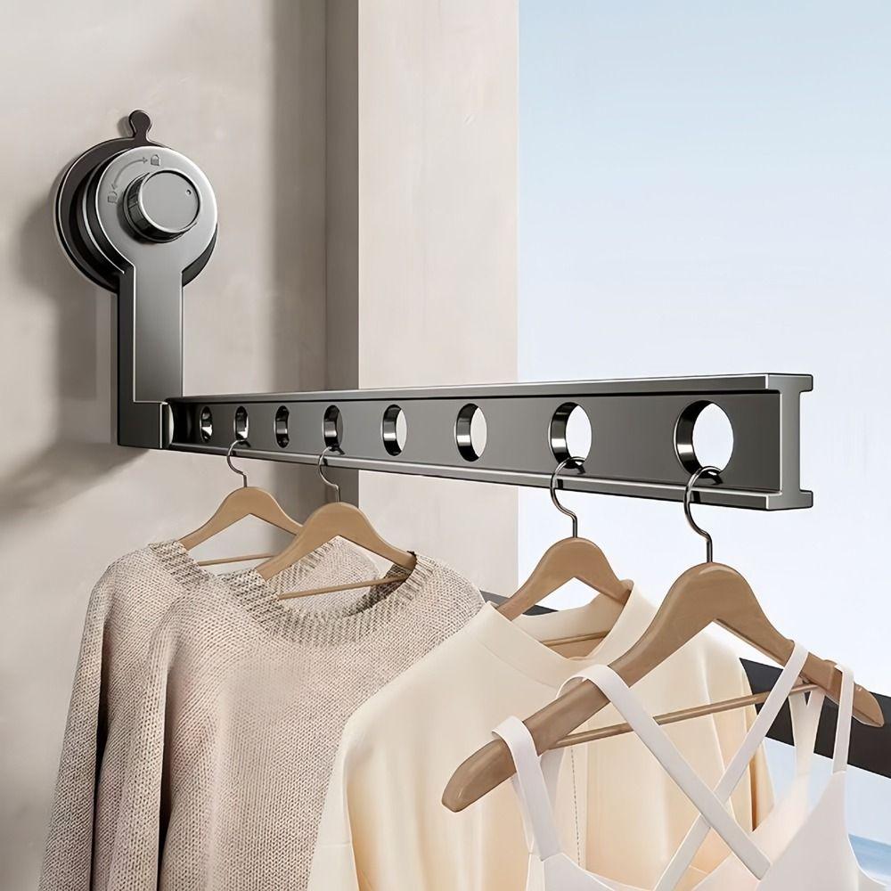 Non-Punching Suction Cup Clothes Drying Rack Wall-mounted Retractable Laundry Rack  Travel