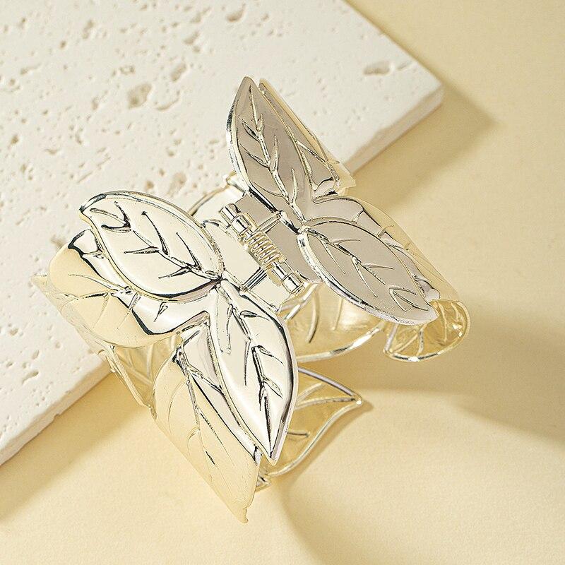 Copper Color Leaf Shape Cuff Bangle For Women Gold Color Leaves Hinge Bangle Vintage Girls Party Jewelry Street Wear Accessories
