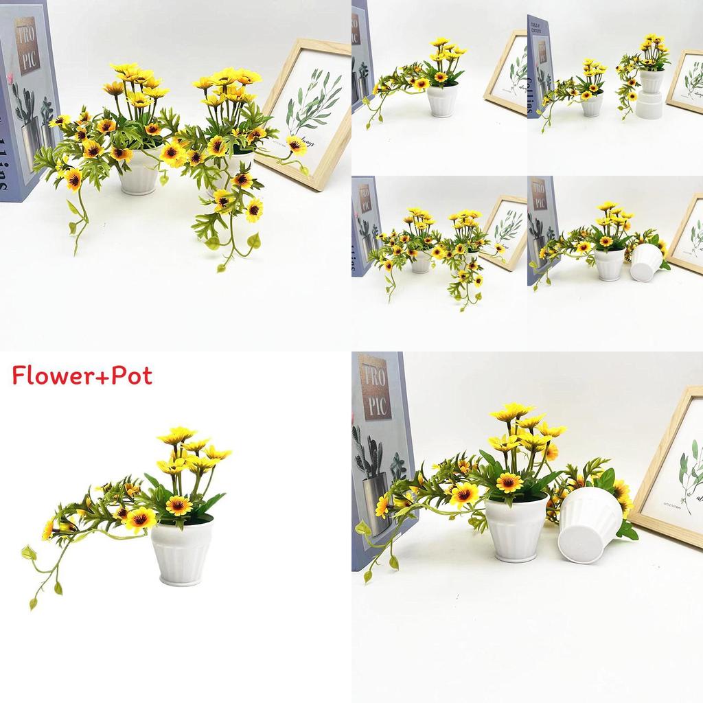 Sunflower Artificial Plant Mini Round Pot For Home Decor And Photography Props