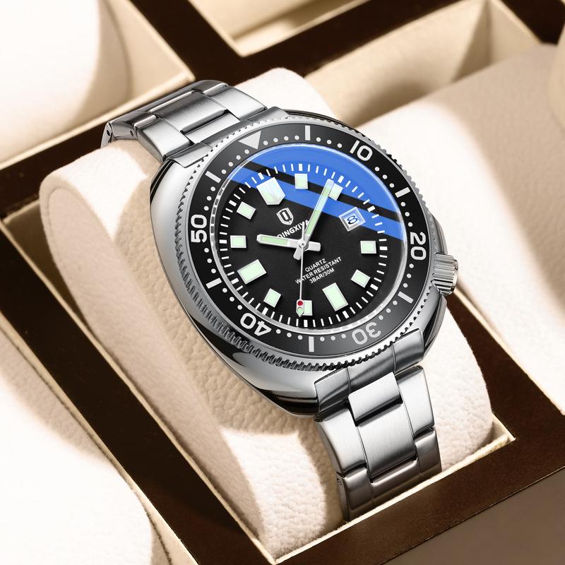 Qingxiya Men's Luminous Quartz Watch - Waterproof Stainless Steel Strap with Calendar