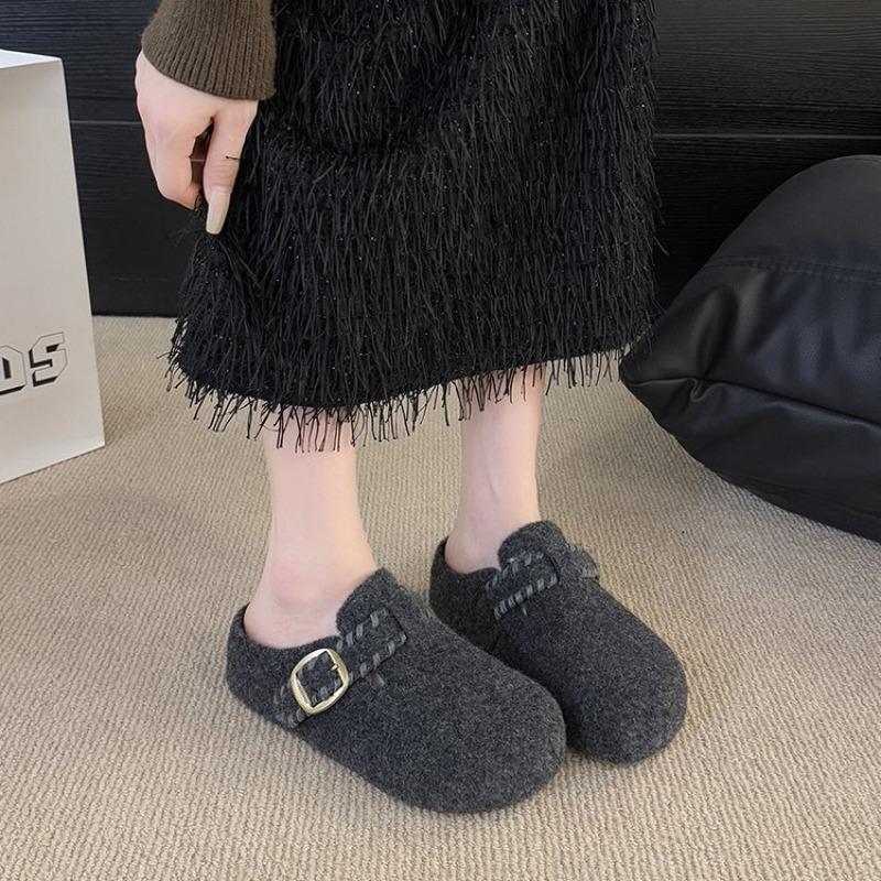 Thick-soled Shoes, One-foot Shoe Cover, Half-slipper, Women's Fleece New Cotton Slippers