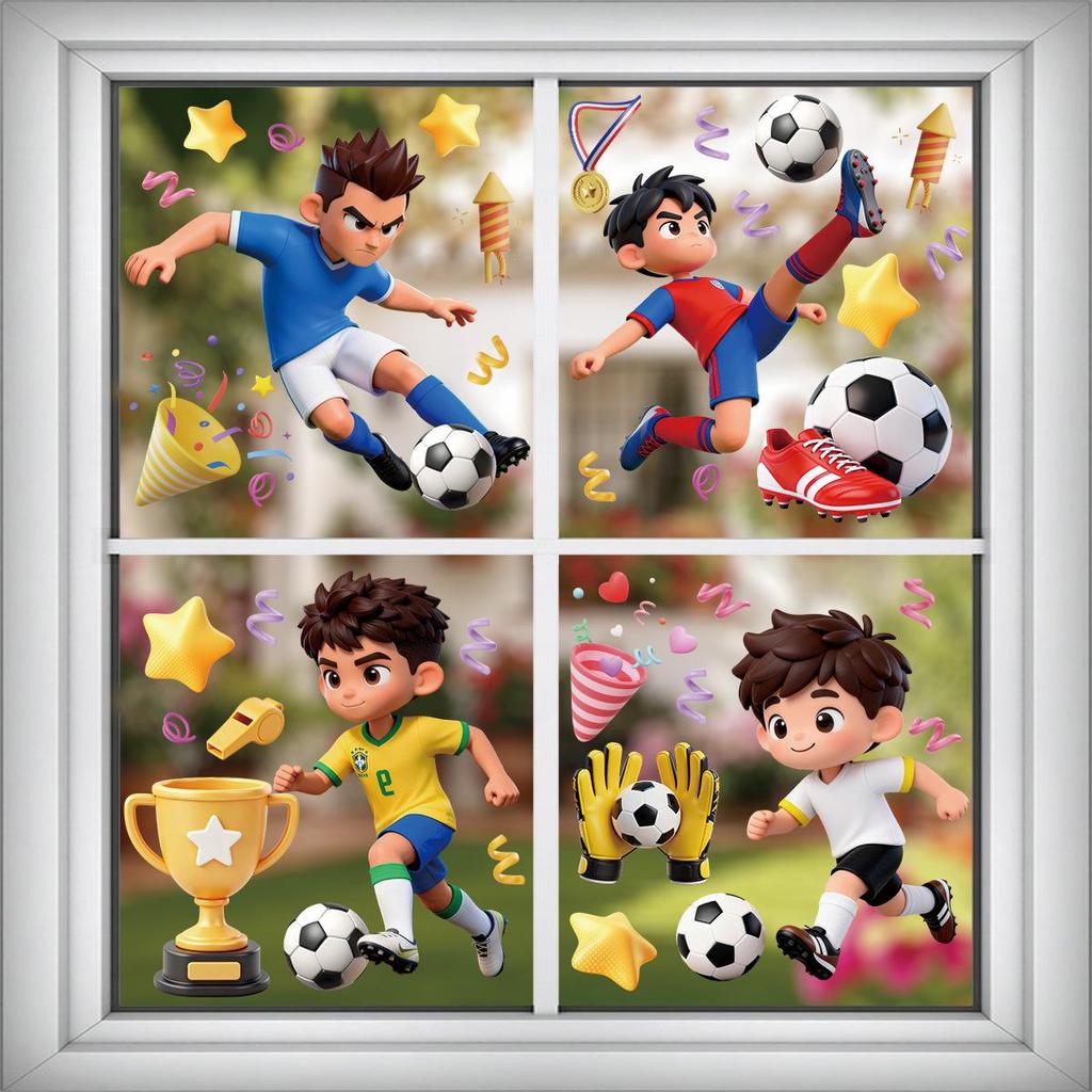 Cartoon Children's Football Electrostatic Stickers for 2026 World Cup: USA, Canada, Mexico - Decorate Living Room, Bedroom, Glass Surfaces