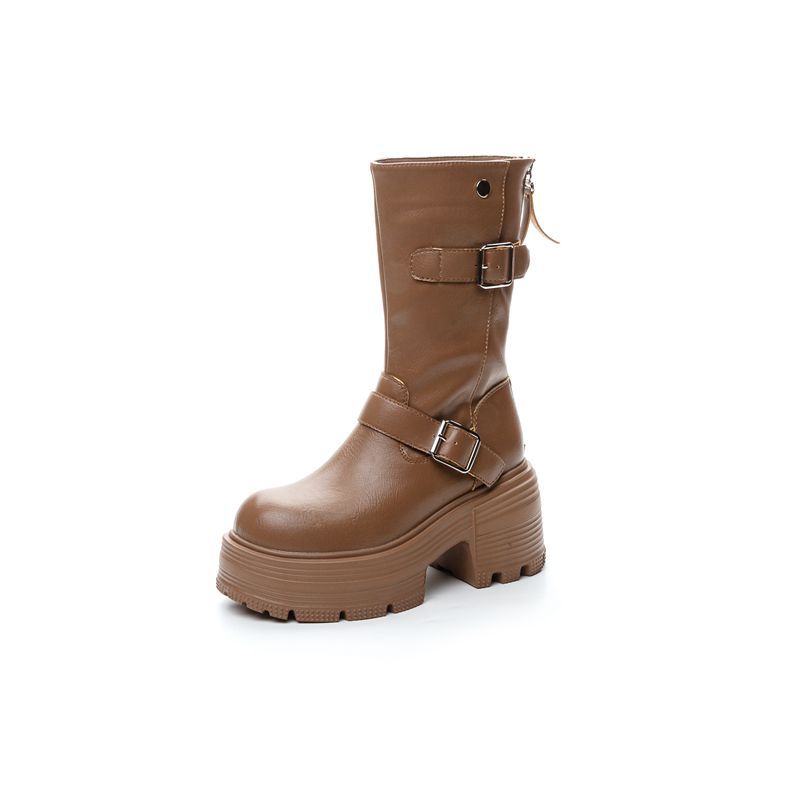Fashion 9CM Microfiber Leather Autumn Boots Flats Plush Ankle Booties Women Platform Wedge Thick Sole Motorcycle Winter Shoes