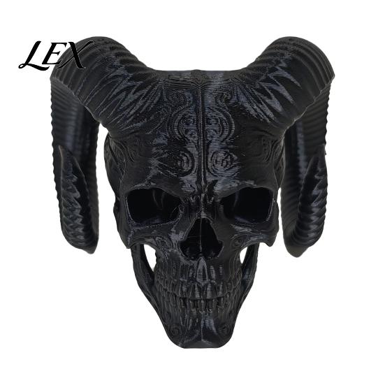 Exquisite 3D Printed Sculptures Goat Horn Skull Ornament, Gothic Ram Horned Devil Niche Horror Collection Gifts Skull, Halloween Dark Desktop