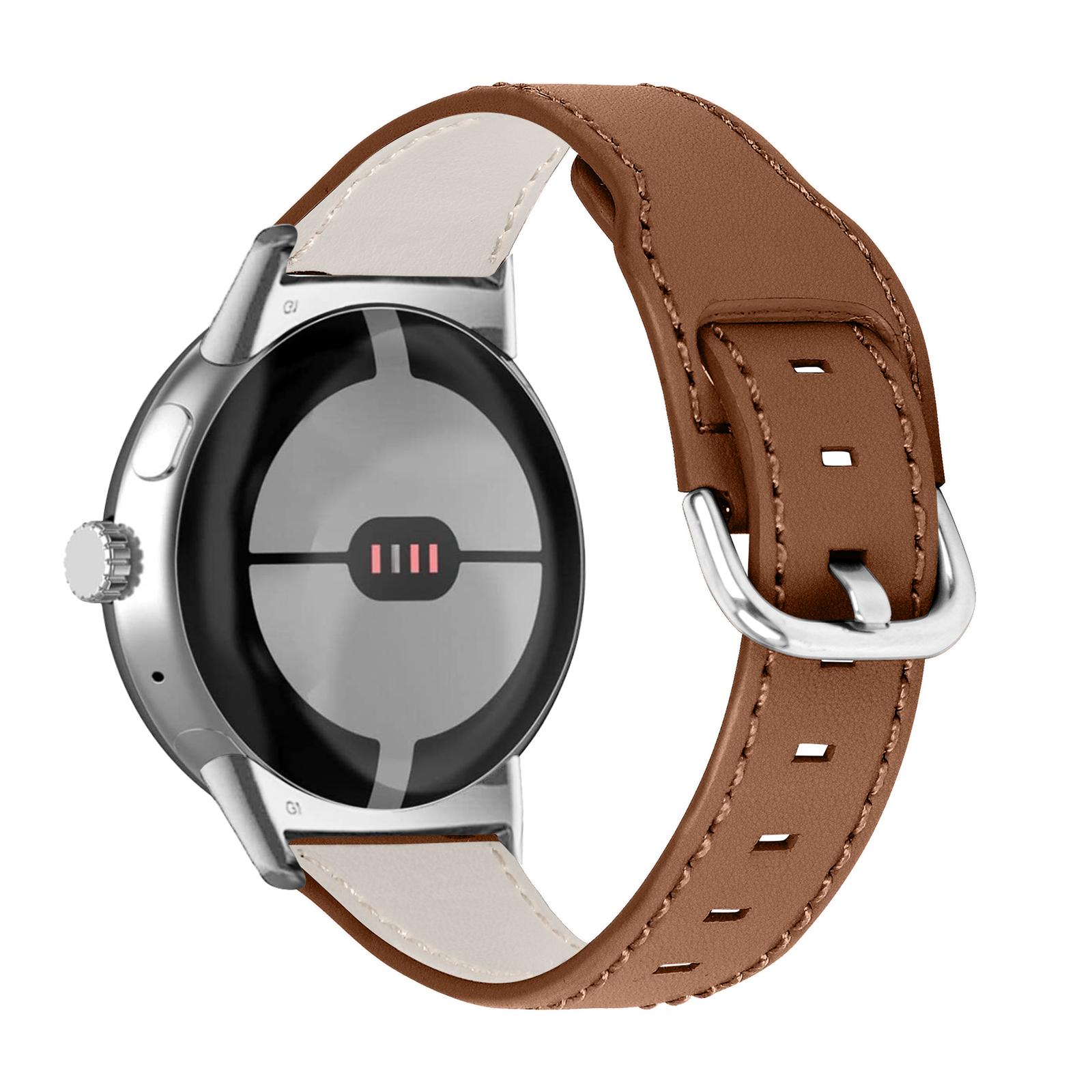 

For Google Pixel Watch 3 41mm/Watch 2/Pixel Watch Genuine Cowhide Leather Watch Band Replacement Smart Bracelet Strap Brown