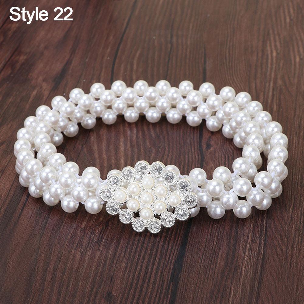 Ladies' Elastic Rhinestone Waist Chain Thin Drawstring Belt Fashion Pearl Waist Belt  For Women