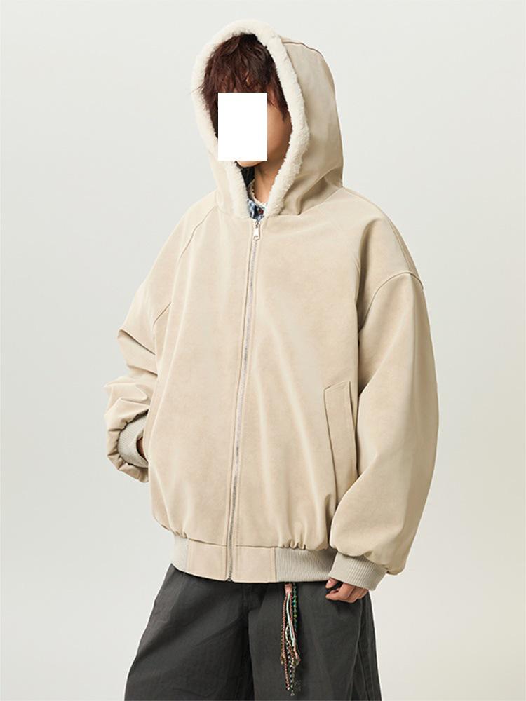 

Men s American Retro Mountain Eagle Hooded Winter Jacket - Warm, Trendy, Loose Fit, Plus Velvet Cotton 2X Large абрикосовий