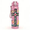 1PC Floral Christian Cross 750ml Color Plastic Sports Water Bottle Leakproof Flip Straw Lid Suitable for Sports Office Home Use