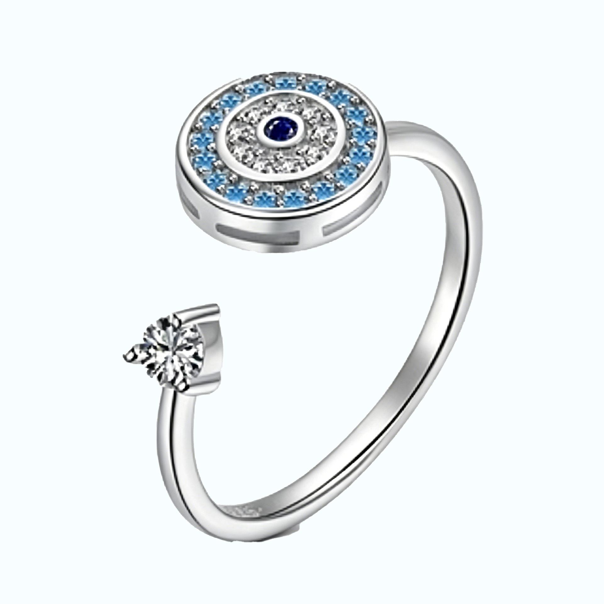 Yanbai Rotating Blue Zircon Adjustable Ring for Women - European & American Versatile Style