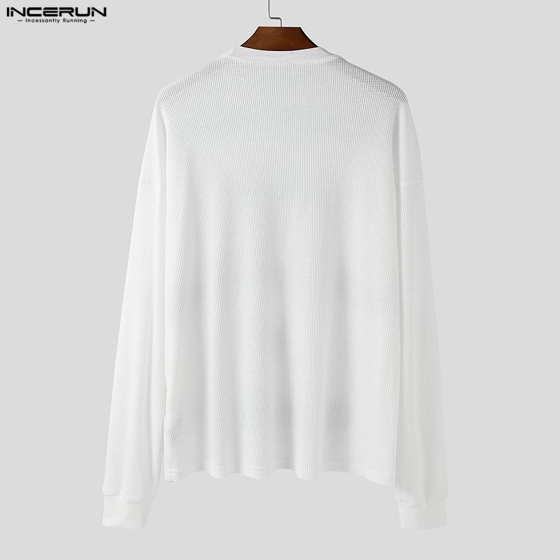 INCERUN Men Round Neck Long Sleeve Letter Print Casual Loose T-shirts Tops