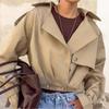 Women's Trenches - Women's European & American Style Waist Cinched Long Sleeve Short Trench Coat, Spring Autumn Casual Lace-up Commuter Outerwear