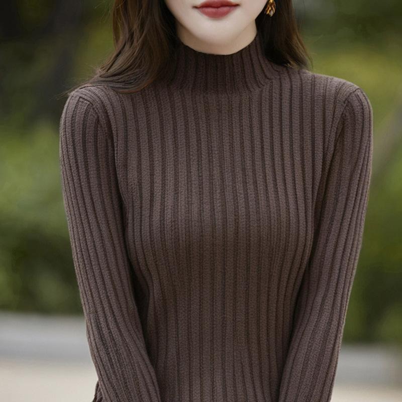 Pure Cotton Half Turtleneck Pit Sweater for Women In Autumn and Winter New Base Shirt Long-sleeved Sweater