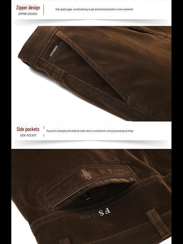 Men's Corduroy High-Waisted Loose Casual Trousers for Autumn/Winter (50+, Large Size)