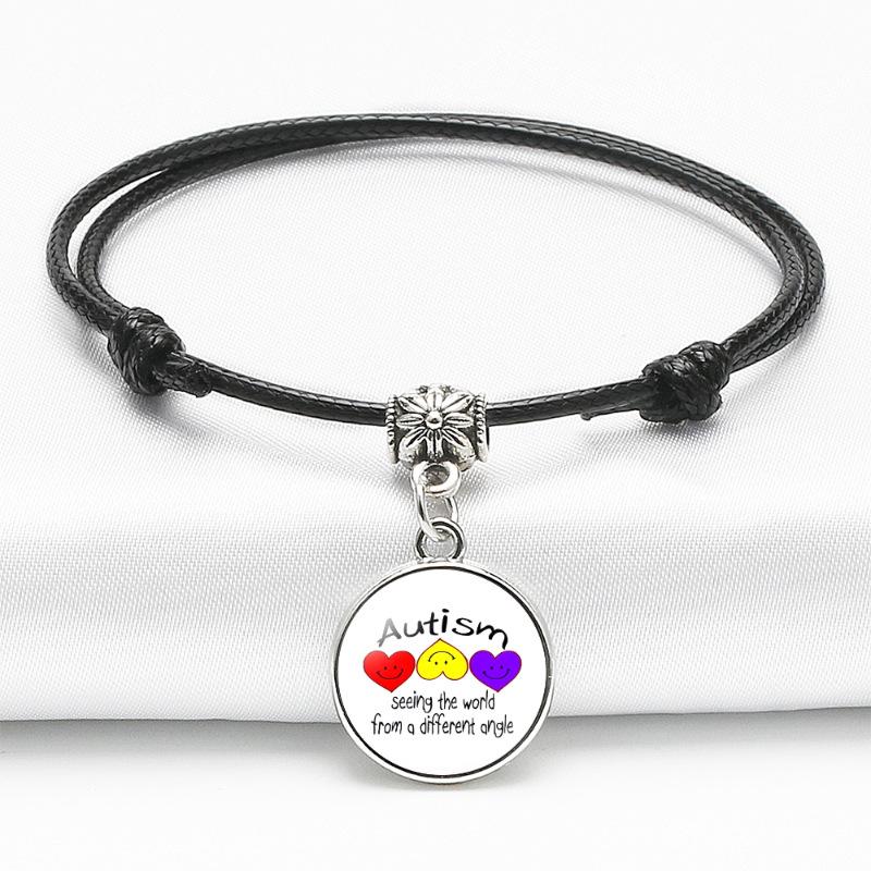 Stylish Support Autism Black Bracelet Unisex Design Commemorative Jewelry