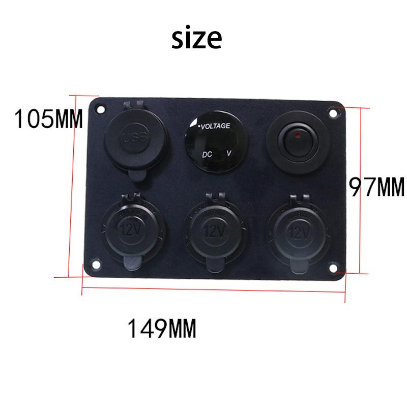 12V Multi Panel Cigarette Lighter Plug Socket Power Outlet 4.2A Dual USB Charger LED Voltmeter Toggle Switch for Car Marine RV