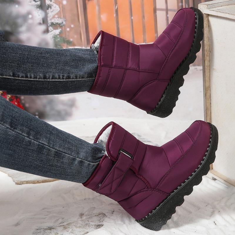 Mittelhohe warme Schneestiefel für Damen mit Klettverschluss, Outdoor, rutschfest, wasserdicht, Damenstiefel, gefütterte Baumwollschuhe