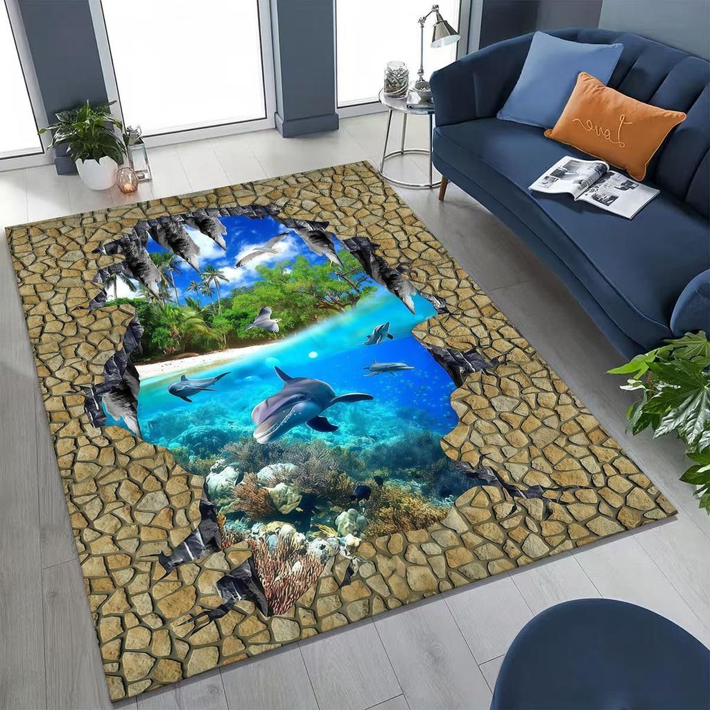 3D Illusion Breaking Wall Dinosaur Animal Series Rug for Bedroom Living Room Sofa Home Doormat Decor,Large Non-slip Floor Mat
