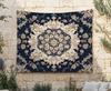 Royal Navy Lace Pattern Tapestry Victorian Filigree Wall Hanging Dark Blue Background Cloth Renaissance Wall Cloth Vintage Wall Decor
