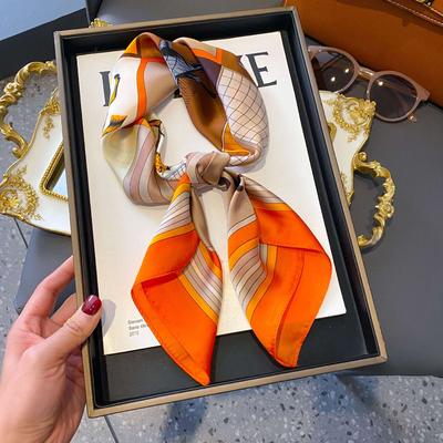 High Quality Luxury Print Silk Square Scarf Women Soft Satin Horse Hairband Neckerchief Office Hijab Headband Foulard Bag Ribbon