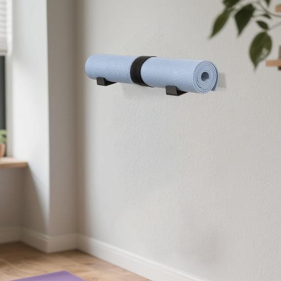 Yoga Mat Holder Wall Mount Yoga Mat Storage Rack Home Gym Wall Organizer for Foam Rollers Resistance Bands Fitness Accessories