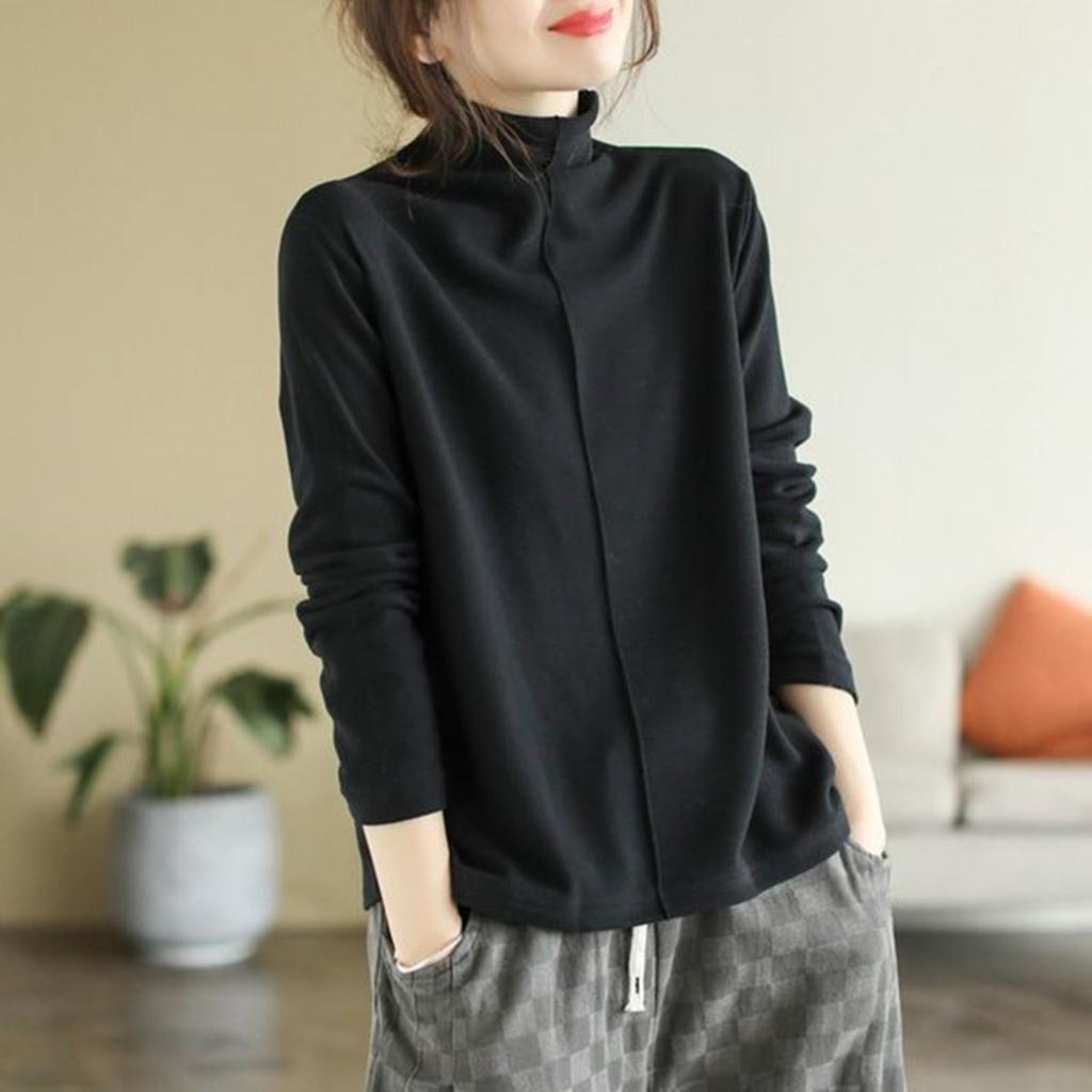 Maglia Base a Collo Medio Alto Semplice con Cuciture in Velluto Tedesco a Doppio Lato da Donna, Autunno e Inverno Nuova Moda Top da Donna in Stile Occidentale