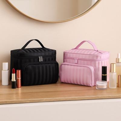 Professional Hand-held Stripe Cosmetic Bag Large Capacity Waterproof Toiletry Bag with Zipper Foldable Makeup Bag Small Business