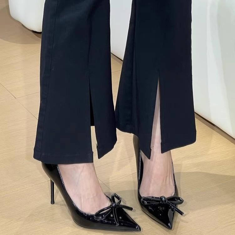 [Spot] Beautiful high heels women's bow temperament versatile black sexy pointed light mouth single shoes new