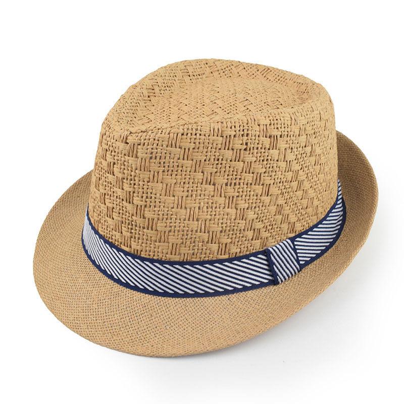 Summer Straw Hat Men's Outdoor Sun Hat Breathable Beach Hat British Performance Jazz Hat Children's Gentleman's Top Hat
