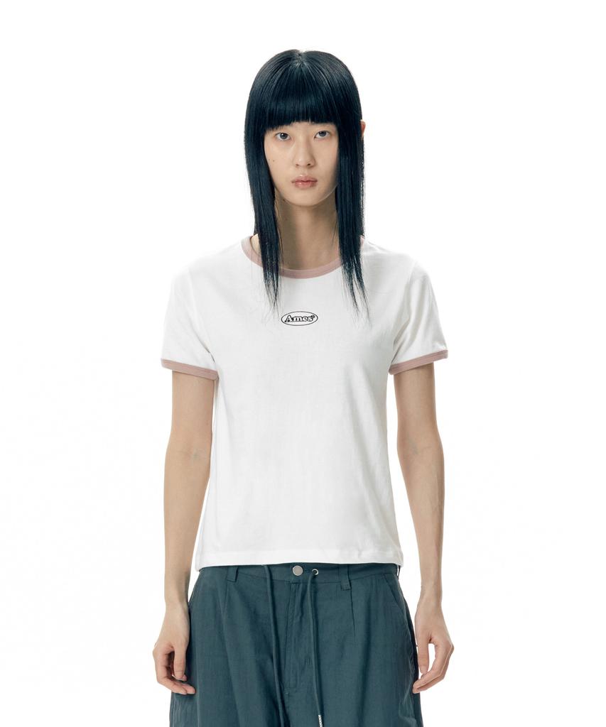 AMES-WORLDWIDE Symbol Logo Embroidered Crop Tee White